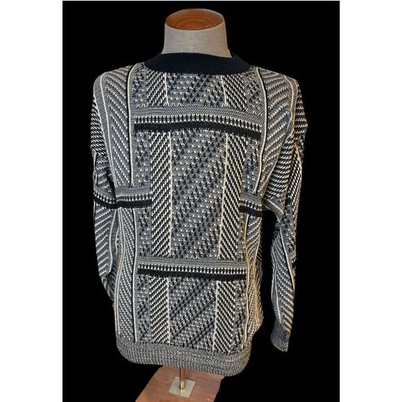 Union Bay Vtg Men’s Geometric Print Sweater Pullover Sz. S Black/White - Picture 2 of 8